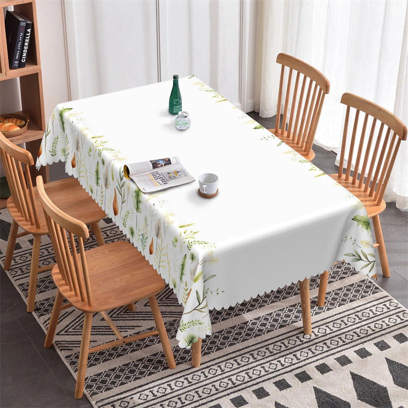 Aperturee - Pastoral Leaves Spring White Tablecloth For Kitchen