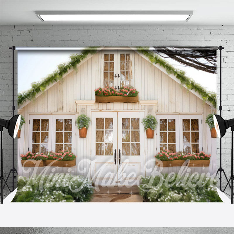 Aperturee - Pastoral Plants White Wooden House Spring Backdrop