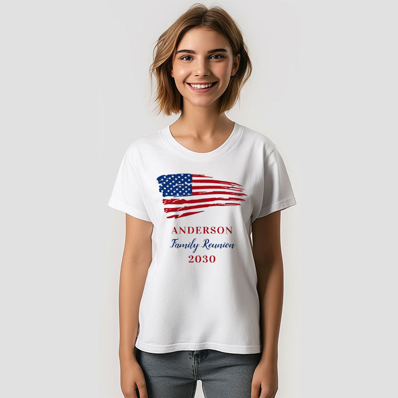 Aperturee - Patriotic Family Reunion Custom USA Flag T-Shirt