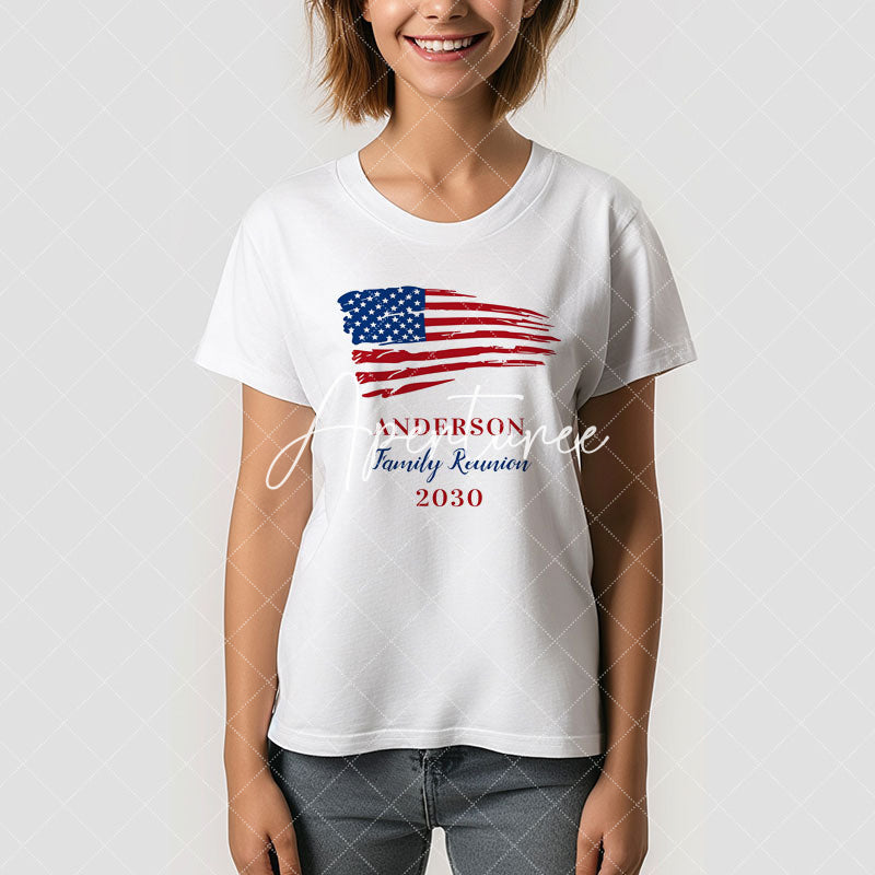 Aperturee - Patriotic Family Reunion Custom USA Flag T-Shirt