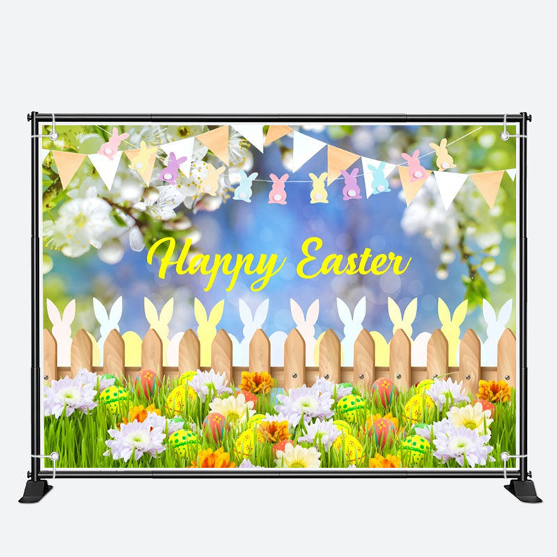 Aperturee - Patterned Egg Wood Fence Bunny Grass Easter Backdrop