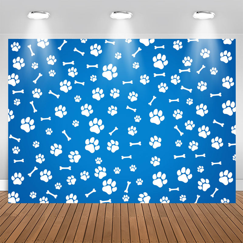 Aperturee - Paws And Bones Blue Simple Happy Birthday Backdrop