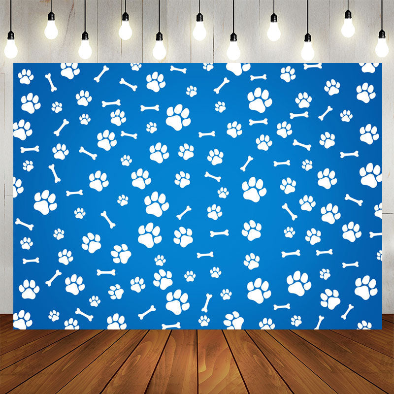 Aperturee - Paws And Bones Blue Simple Happy Birthday Backdrop