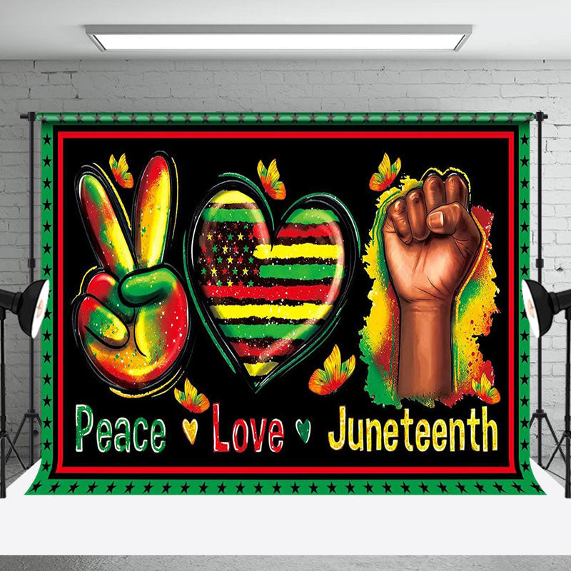 Aperturee - Peace Love Heart Juneteenth Photo Booth Backdrop