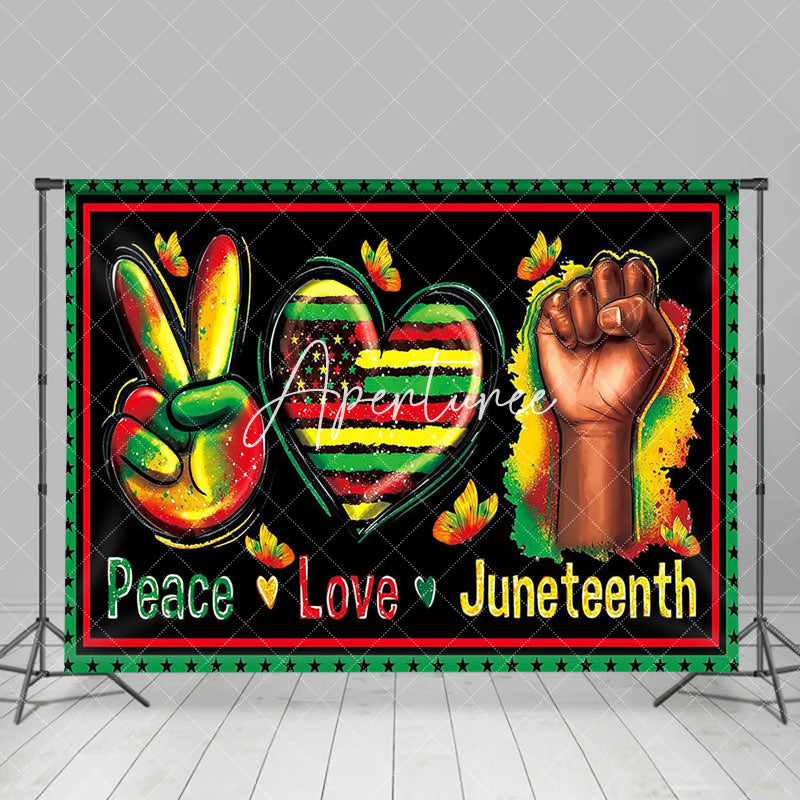 Aperturee - Peace Love Heart Juneteenth Photo Booth Backdrop