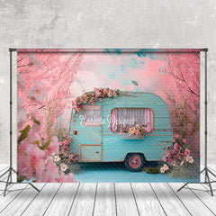 Aperturee - Peach Blossom Blue RV Bokeh Spring Photo Backdrop