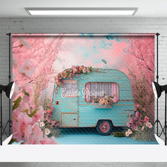 Aperturee - Peach Blossom Blue RV Bokeh Spring Photo Backdrop