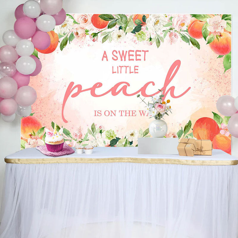 Aperturee - Peach Floral Leaves Baby Shower Backdrop For Girl