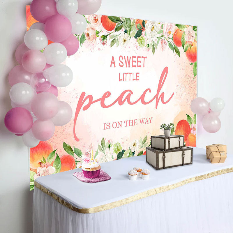 Aperturee - Peach Floral Leaves Baby Shower Backdrop For Girl