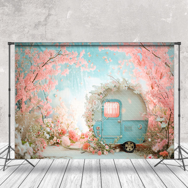 Aperturee - Peach Flower Little RV Bokeh Spring Photo Backdrop