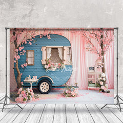 Aperturee - Peach Trees Blossom RV Pink Curtain Spring Backdrop