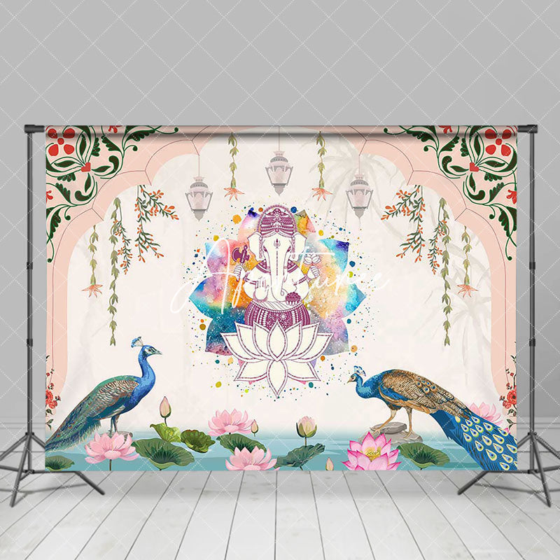 Aperturee - Peacock Pink Lotus Hinduism Ganesha Worship Backdrop