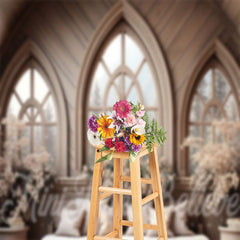 Aperturee - Peaked Wooden Windows Floral Headboard Backdrop