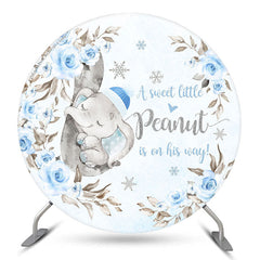 Aperturee Peanut Elephant Blue Floral Round Baby Shower Backdrop