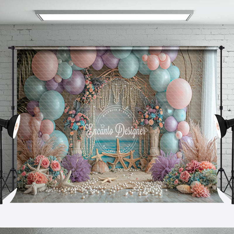 Aperturee - Pearl Balloons Summer Coastal Cake Smash Backdrop