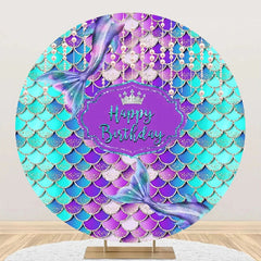 Aperturee - Pearl Curtain Purple Cyan Mermaid Circle Backdrop