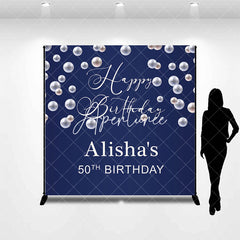 Aperturee - Pearl Dark Blue Birthday Party Backdrop For Lady