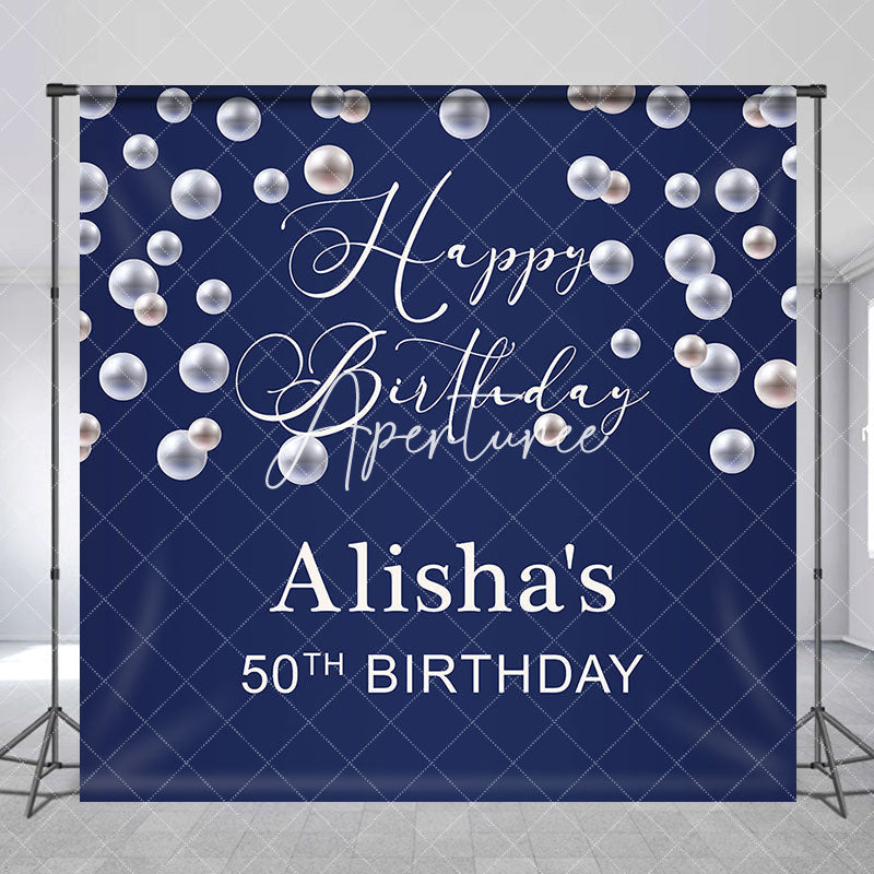 Aperturee - Pearl Dark Blue Birthday Party Backdrop For Lady