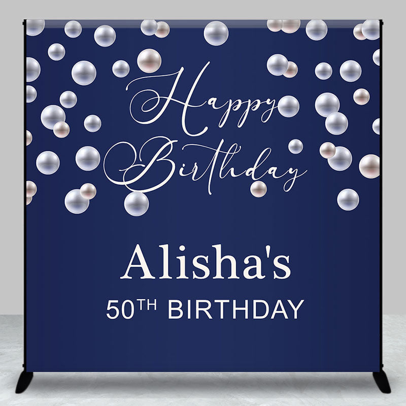 Aperturee - Pearl Dark Blue Birthday Party Backdrop For Lady