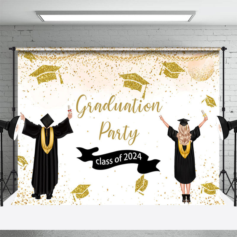 Aperturee - Pearl Glitter Academic Dress Girl Boy Grad Photo Backdrop