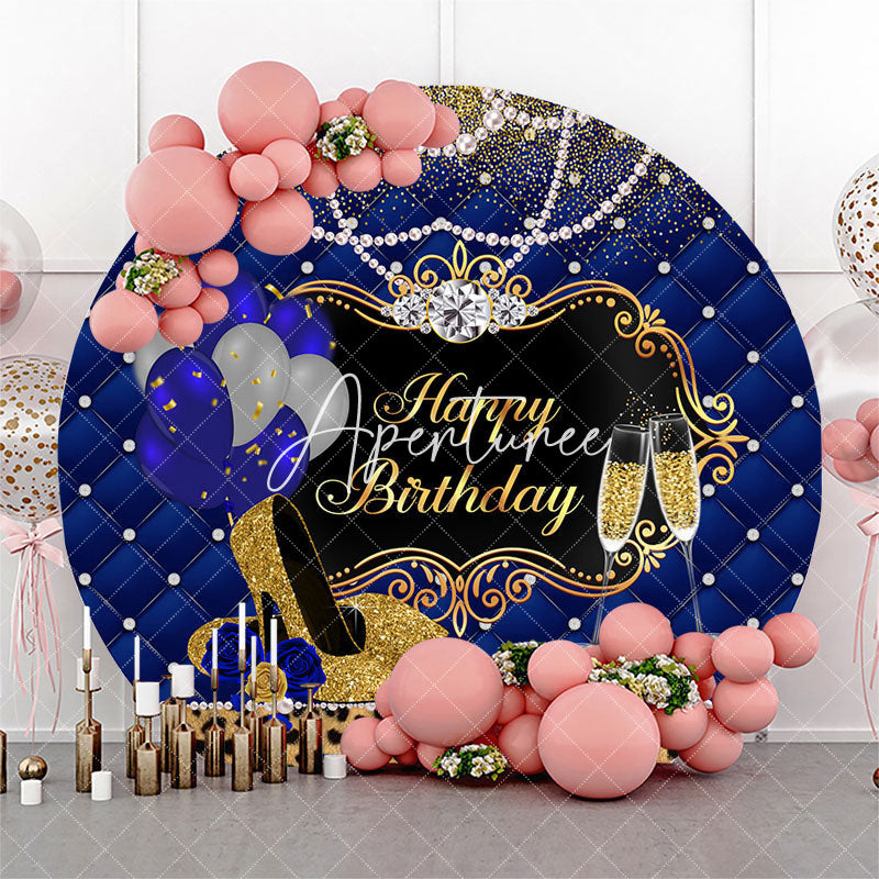 Aperturee Pearl Leopard Heel Blue Gold Birthday Round Backdrop