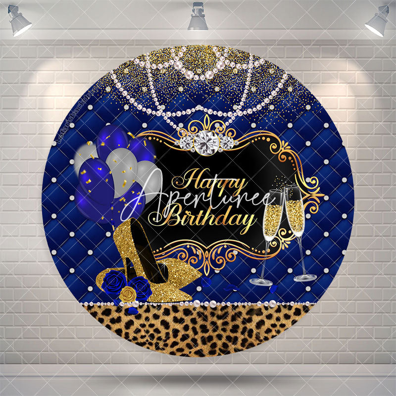 Aperturee Pearl Leopard Heel Blue Gold Birthday Round Backdrop