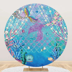 Aperturee - Pearl Mermaid Coral Fish Scale Round Party Backdrop