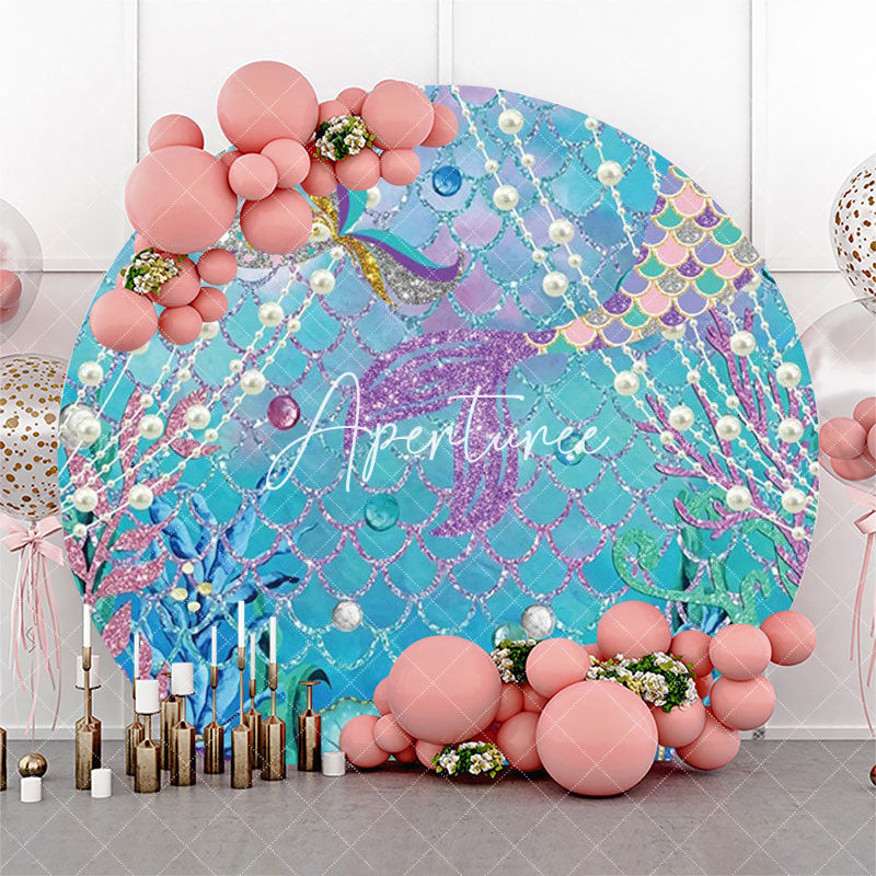 Aperturee - Pearl Mermaid Coral Fish Scale Round Party Backdrop