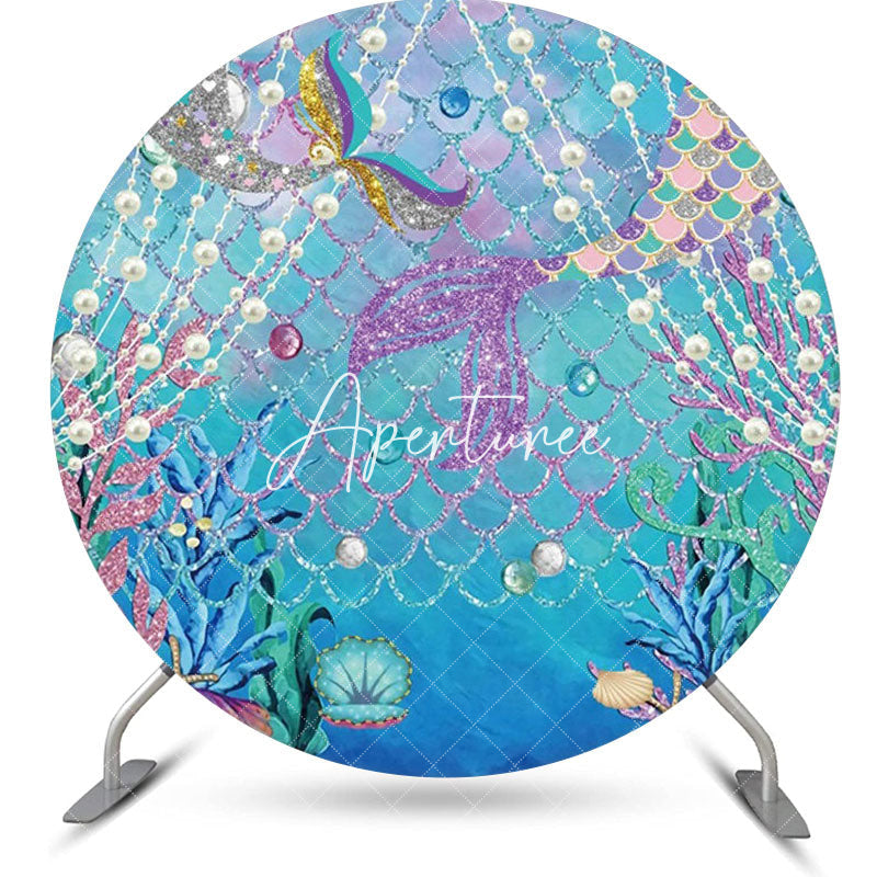 Aperturee - Pearl Mermaid Coral Fish Scale Round Party Backdrop