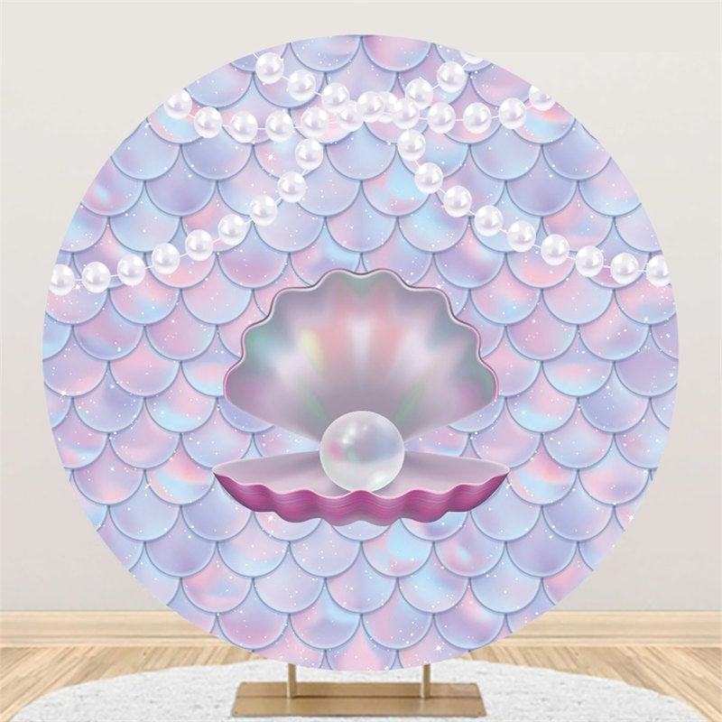 Aperturee Pearl Mermaid Theme Circle Happy Birthday Backdrop