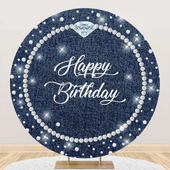 Aperturee - Pearl Necklace Diamond Denim Round Birthday Backdrop