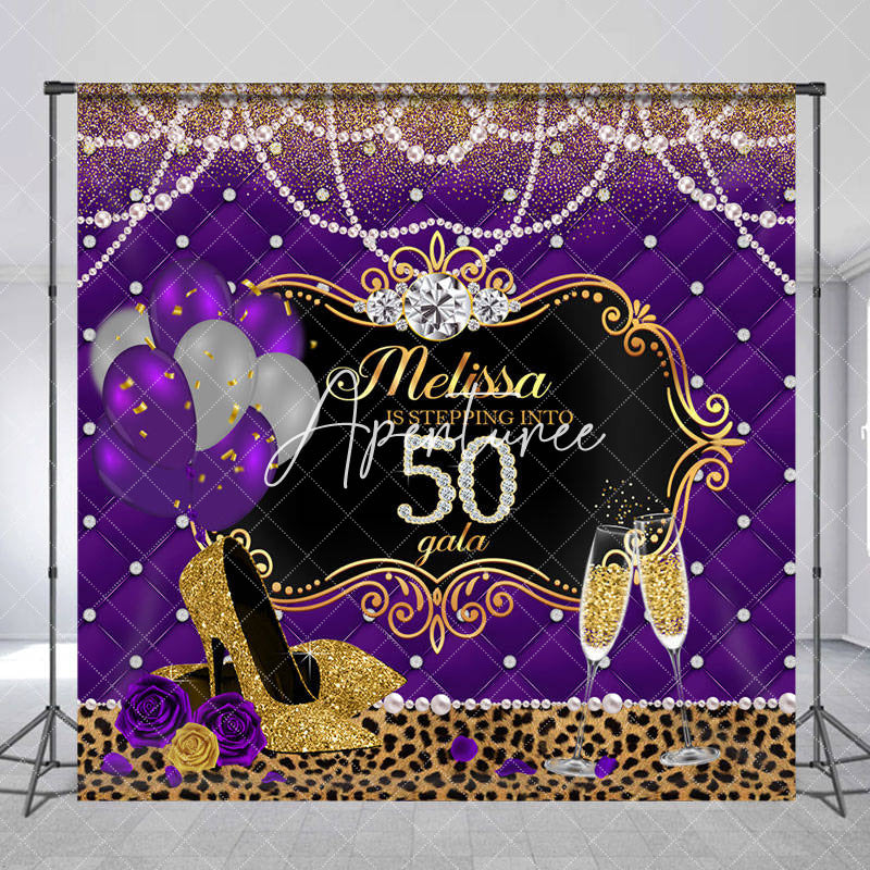 Aperturee - Pearl Purple Leopard Custom 50th Birthday Backdrop