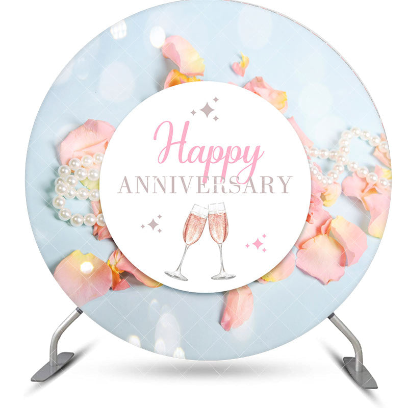 Aperturee - Pearls Pink Petals Bokeh Round Anniversary Backdrop