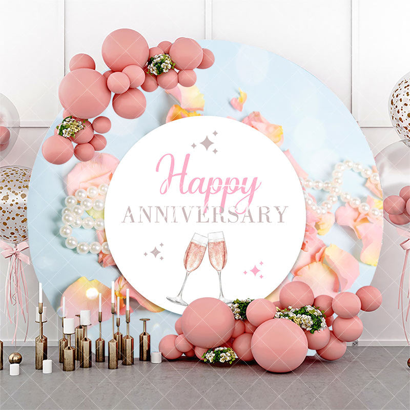 Aperturee - Pearls Pink Petals Bokeh Round Anniversary Backdrop