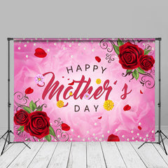 Aperturee - Pearls Red Rose Pink Mothers Day Photography Backdrop