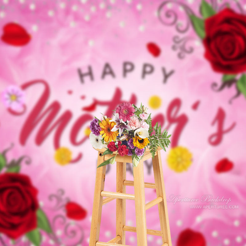 Aperturee - Pearls Red Rose Pink Mothers Day Photography Backdrop