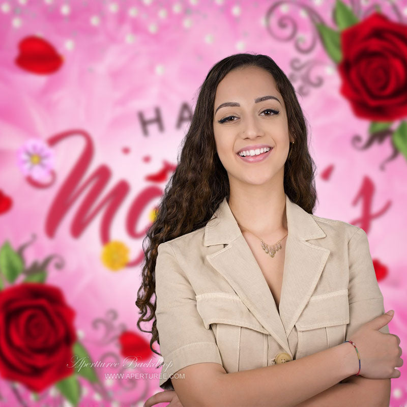 Aperturee - Pearls Red Rose Pink Mothers Day Photography Backdrop