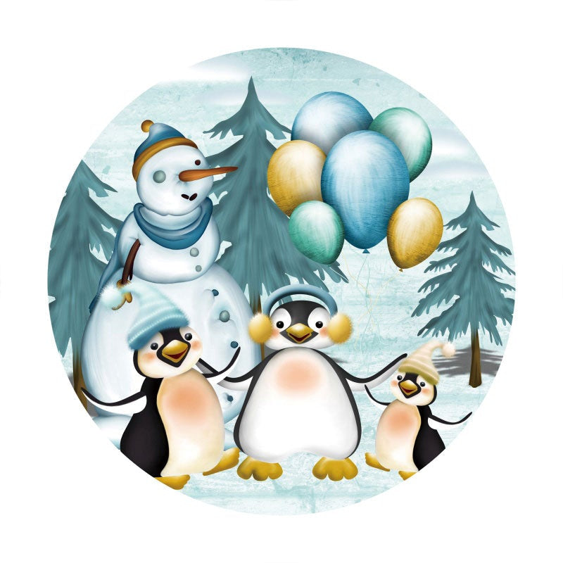 Aperturee - Penguin And Snowman Round Baby Shower Backdrop