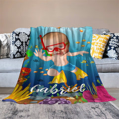 Aperturee - Personalized Baby Boy Diving Sea World Fish Blanket