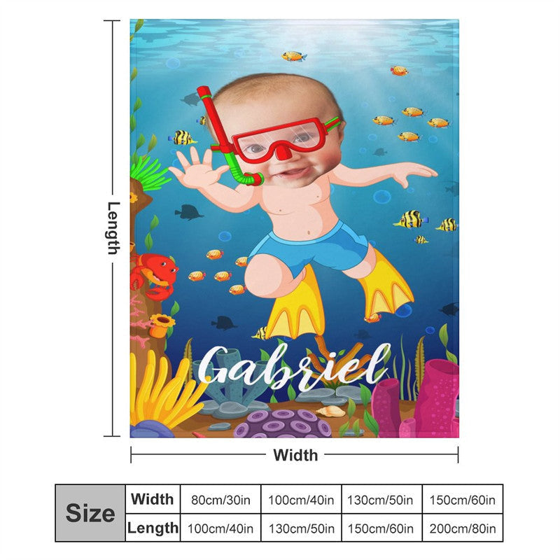 Aperturee - Personalized Baby Boy Diving Sea World Fish Blanket