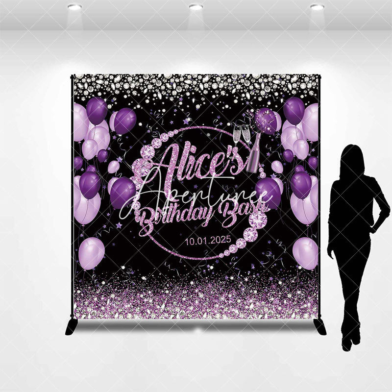 Aperturee - Personalized Black Purple Diamond Birthday Backdrop