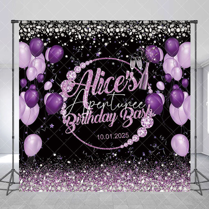 Aperturee - Personalized Black Purple Diamond Birthday Backdrop