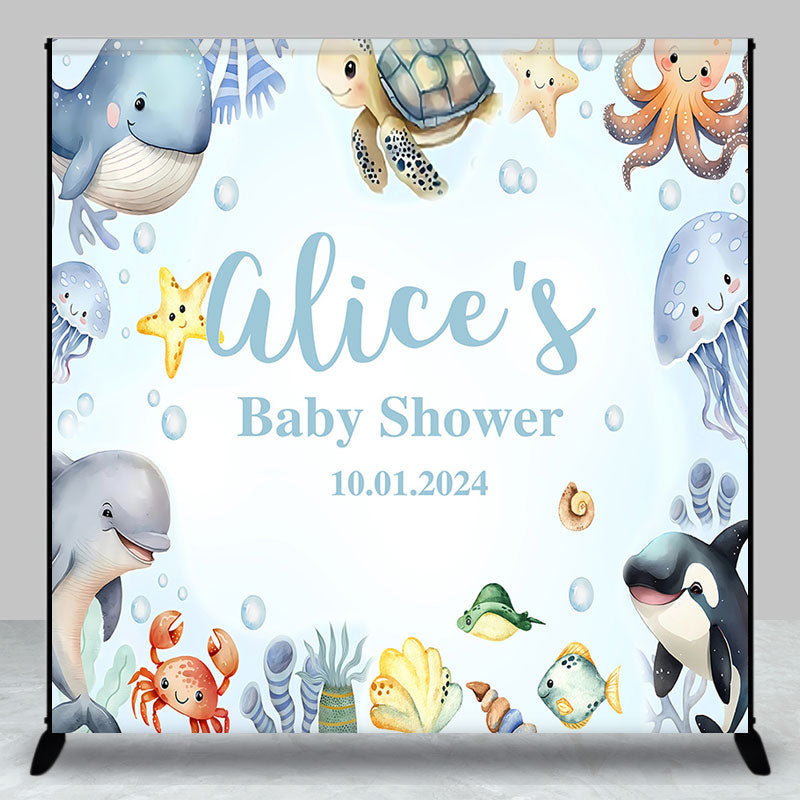 Aperturee - Personalized Blue Marine Lives Baby Shower Backdrop