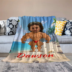 Aperturee - Personalized Body Builder Boy Coastal Beach Blanket