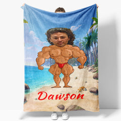 Aperturee - Personalized Body Builder Boy Coastal Beach Blanket