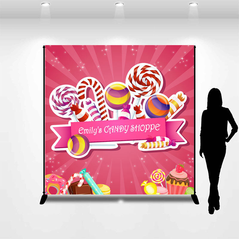 Aperturee - Personalized Colorful Candy Shoppe Birthday Backdrop