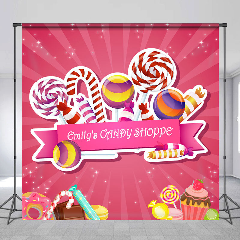 Aperturee - Personalized Colorful Candy Shoppe Birthday Backdrop