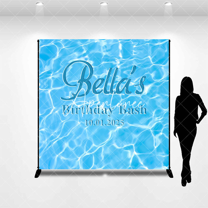 Aperturee - Personalized Cool Summer Pool Waves Birthday Backdrop