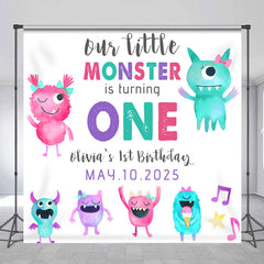 Aperturee - Personalized Cute Monster 1st Birthday Backdrop