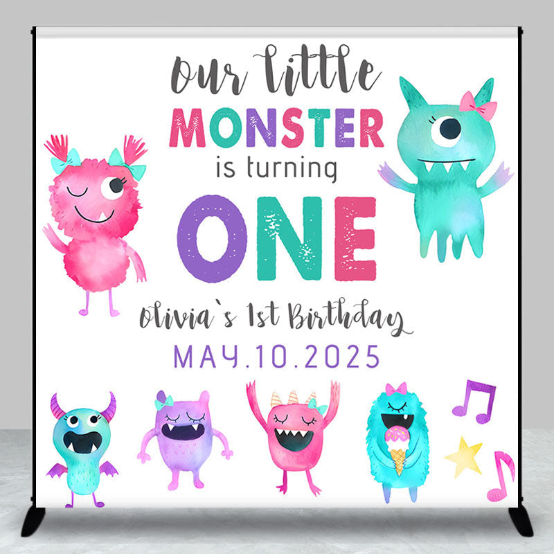 Aperturee - Personalized Cute Monster 1st Birthday Backdrop